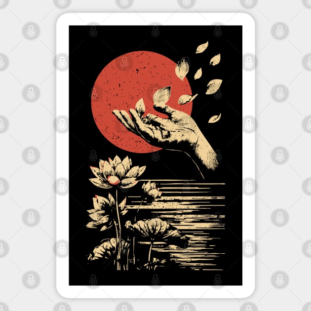 Zen Petal Offering - Serene Japanese Lotus Flower Art Magnet by TuncGK